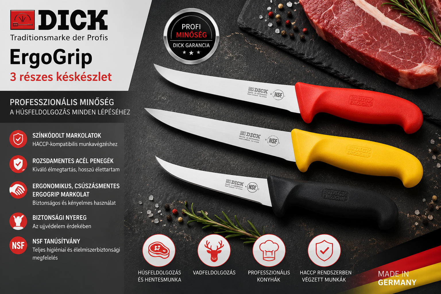 DICK ErgoGrip késkészlet, 3 részes fekete piros sárga - Image 3